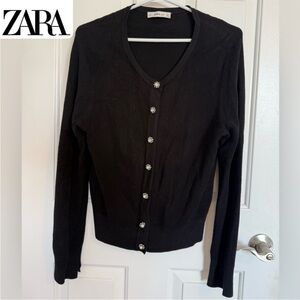 Zara Black Cardigan with Crystal Buttons - Size Large